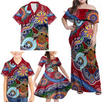 Custom NAIDOC Week 2024 Melbourne Demons Family Matching Off Shoulder Maxi Dress and Hawaiian Shirt Australia Aboriginal Dot Painting