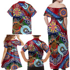 Custom NAIDOC Week 2024 Melbourne Demons Family Matching Off Shoulder Maxi Dress and Hawaiian Shirt Australia Aboriginal Dot Painting