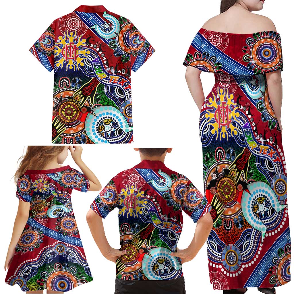 Custom NAIDOC Week 2024 Melbourne Demons Family Matching Off Shoulder Maxi Dress and Hawaiian Shirt Australia Aboriginal Dot Painting