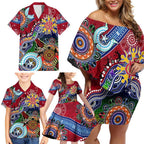Custom NAIDOC Week 2024 Melbourne Demons Family Matching Off Shoulder Short Dress and Hawaiian Shirt Australia Aboriginal Dot Painting