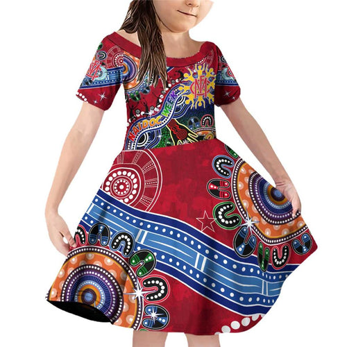 Custom NAIDOC Week 2024 Melbourne Demons Family Matching Off Shoulder Short Dress and Hawaiian Shirt Australia Aboriginal Dot Painting