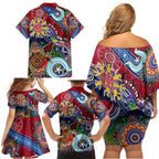 Custom NAIDOC Week 2024 Melbourne Demons Family Matching Off Shoulder Short Dress and Hawaiian Shirt Australia Aboriginal Dot Painting