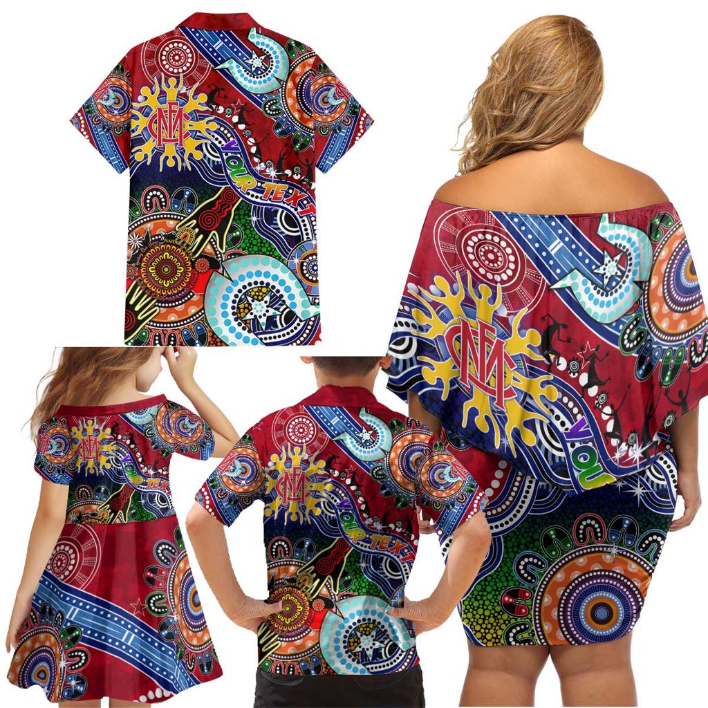 Custom NAIDOC Week 2024 Melbourne Demons Family Matching Off Shoulder Short Dress and Hawaiian Shirt Australia Aboriginal Dot Painting
