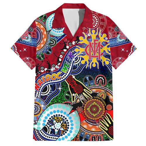 Custom NAIDOC Week 2024 Melbourne Demons Family Matching Off Shoulder Short Dress and Hawaiian Shirt Australia Aboriginal Dot Painting