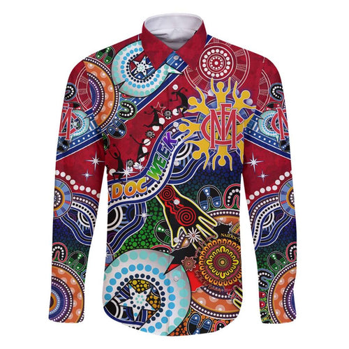 Custom NAIDOC Week 2024 Melbourne Demons Family Matching Off Shoulder Short Dress and Hawaiian Shirt Australia Aboriginal Dot Painting