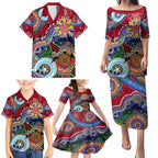 Custom NAIDOC Week 2024 Melbourne Demons Family Matching Puletasi and Hawaiian Shirt Australia Aboriginal Dot Painting