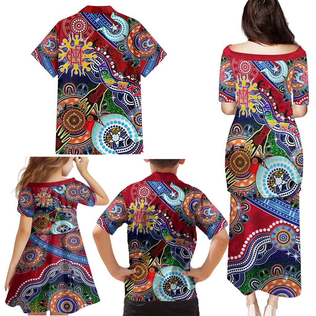Custom NAIDOC Week 2024 Melbourne Demons Family Matching Puletasi and Hawaiian Shirt Australia Aboriginal Dot Painting