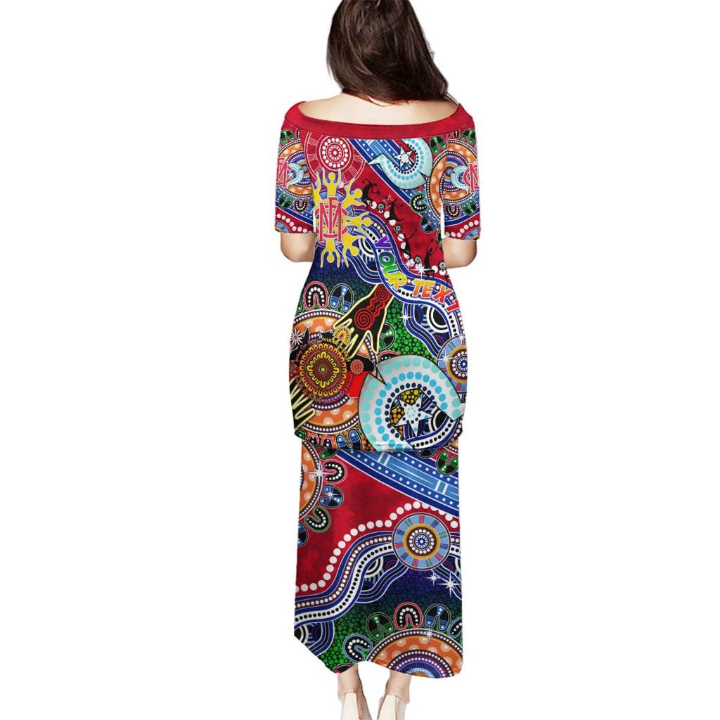 Custom NAIDOC Week 2024 Melbourne Demons Family Matching Puletasi and Hawaiian Shirt Australia Aboriginal Dot Painting