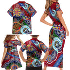 Custom NAIDOC Week 2024 Melbourne Demons Family Matching Short Sleeve Bodycon Dress and Hawaiian Shirt Australia Aboriginal Dot Painting