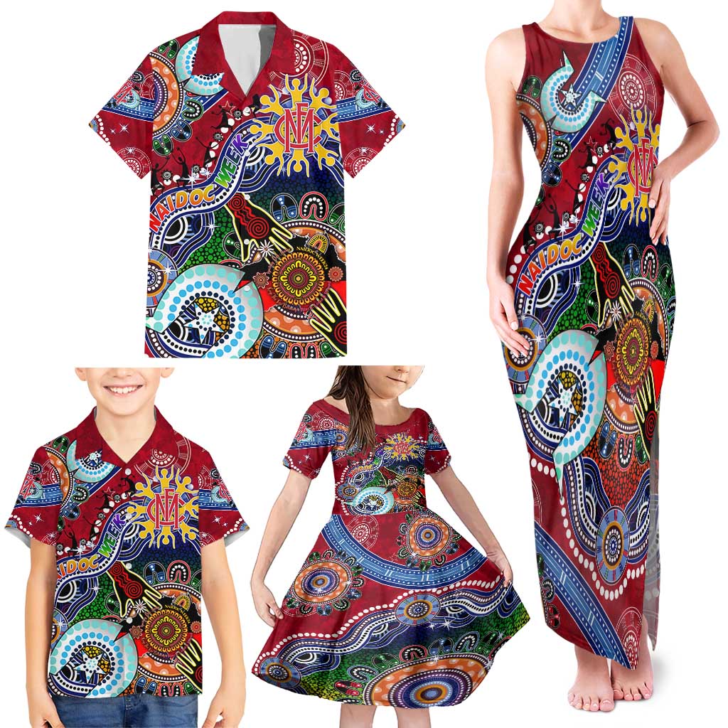 Custom NAIDOC Week 2024 Melbourne Demons Family Matching Tank Maxi Dress and Hawaiian Shirt Australia Aboriginal Dot Painting