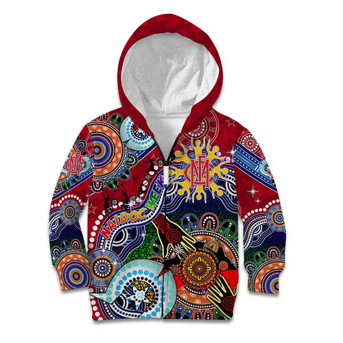 Custom NAIDOC Week 2024 Melbourne Demons Kid Hoodie Australia Aboriginal Dot Painting
