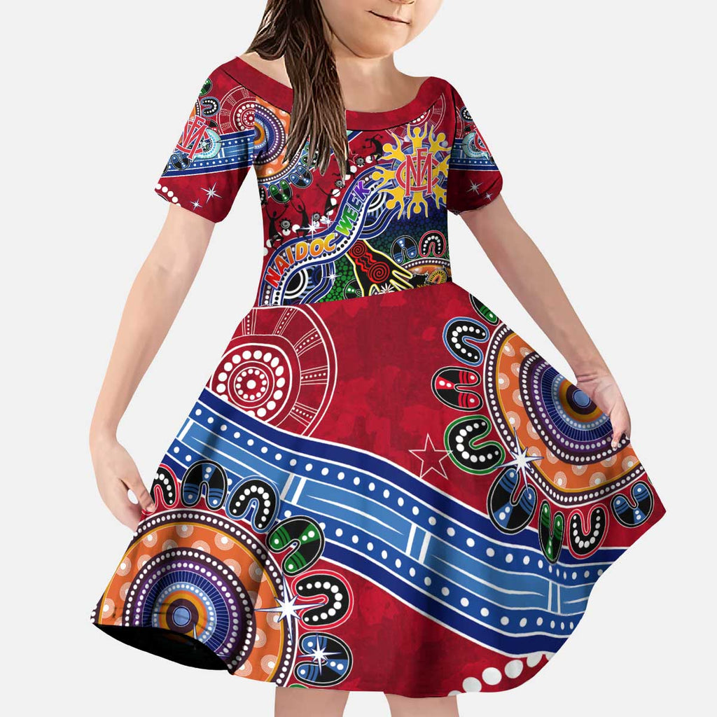 Custom NAIDOC Week 2024 Melbourne Demons Kid Short Sleeve Dress Australia Aboriginal Dot Painting