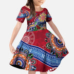 Custom NAIDOC Week 2024 Melbourne Demons Kid Short Sleeve Dress Australia Aboriginal Dot Painting