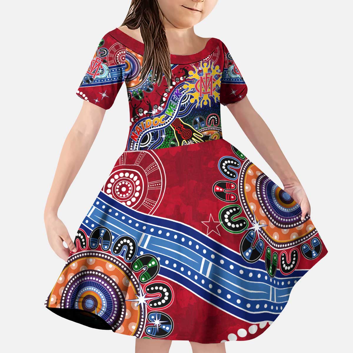 Custom NAIDOC Week 2024 Melbourne Demons Kid Short Sleeve Dress Australia Aboriginal Dot Painting