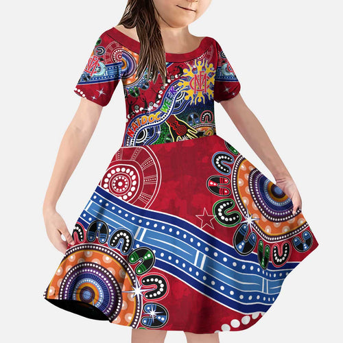 Custom NAIDOC Week 2024 Melbourne Demons Kid Short Sleeve Dress Australia Aboriginal Dot Painting
