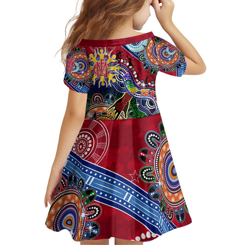 Custom NAIDOC Week 2024 Melbourne Demons Kid Short Sleeve Dress Australia Aboriginal Dot Painting