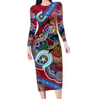 Custom NAIDOC Week 2024 Melbourne Demons Long Sleeve Bodycon Dress Australia Aboriginal Dot Painting