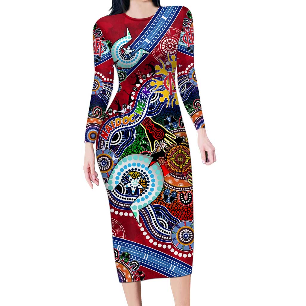 Custom NAIDOC Week 2024 Melbourne Demons Long Sleeve Bodycon Dress Australia Aboriginal Dot Painting