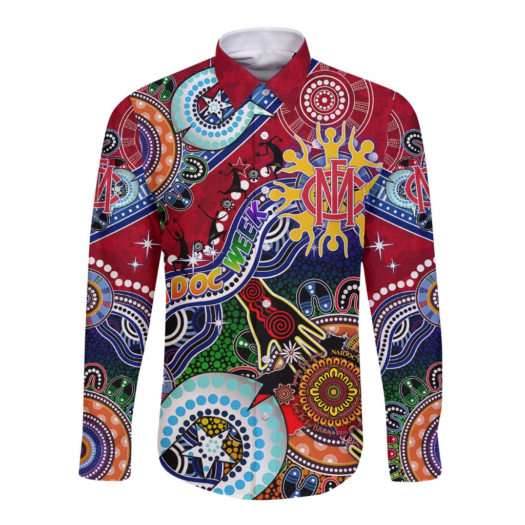 Custom NAIDOC Week 2024 Melbourne Demons Long Sleeve Button Shirt Australia Aboriginal Dot Painting