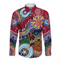 Custom NAIDOC Week 2024 Melbourne Demons Long Sleeve Button Shirt Australia Aboriginal Dot Painting
