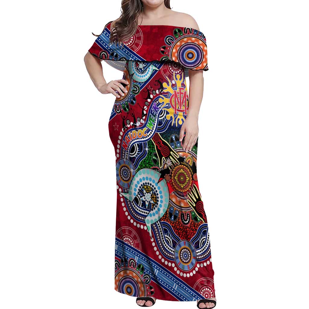 Custom NAIDOC Week 2024 Melbourne Demons Off Shoulder Maxi Dress Australia Aboriginal Dot Painting