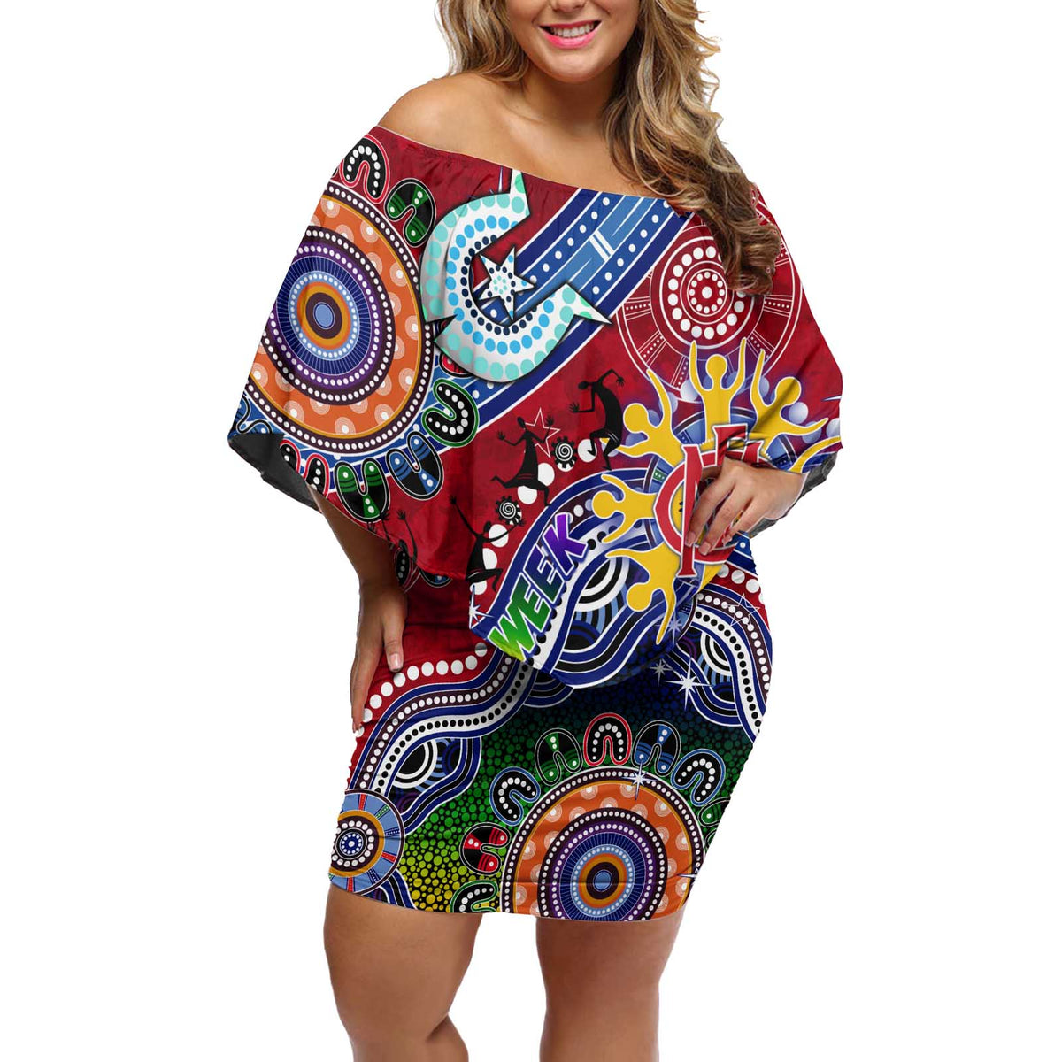 Custom NAIDOC Week 2024 Melbourne Demons Off Shoulder Short Dress Australia Aboriginal Dot Painting