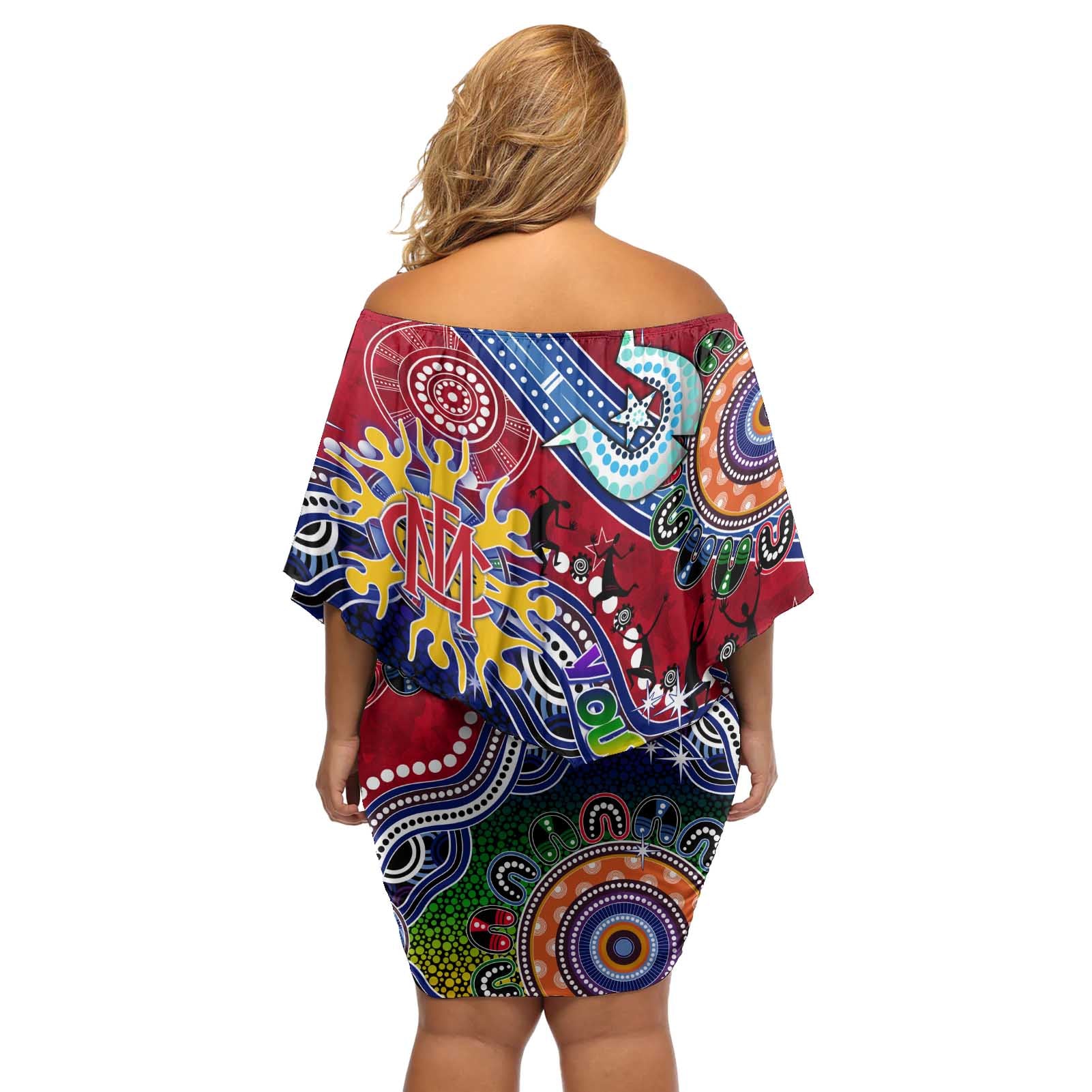 Custom NAIDOC Week 2024 Melbourne Demons Off Shoulder Short Dress Australia Aboriginal Dot Painting
