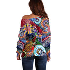 Custom NAIDOC Week 2024 Melbourne Demons Off Shoulder Sweater Australia Aboriginal Dot Painting