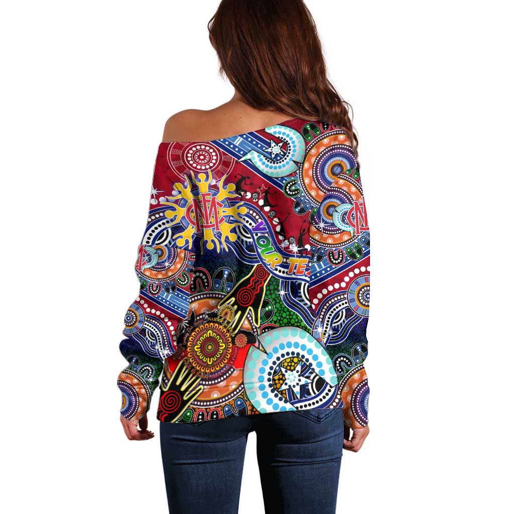 Custom NAIDOC Week 2024 Melbourne Demons Off Shoulder Sweater Australia Aboriginal Dot Painting