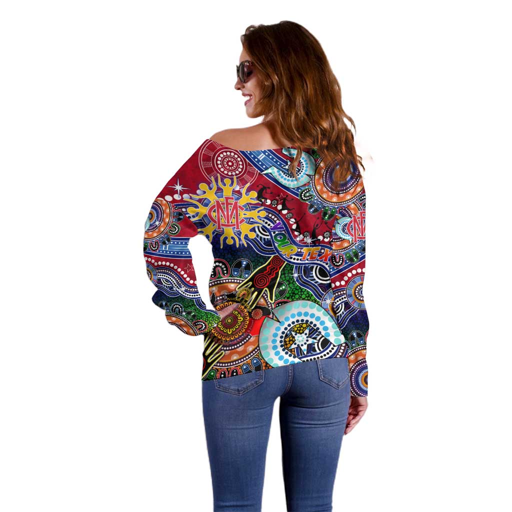 Custom NAIDOC Week 2024 Melbourne Demons Off Shoulder Sweater Australia Aboriginal Dot Painting