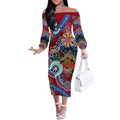 Custom NAIDOC Week 2024 Melbourne Demons Off The Shoulder Long Sleeve Dress Australia Aboriginal Dot Painting