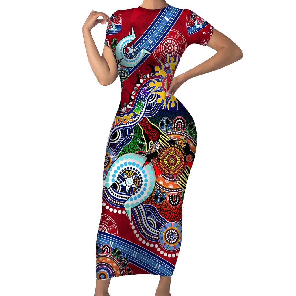 Custom NAIDOC Week 2024 Melbourne Demons Short Sleeve Bodycon Dress Australia Aboriginal Dot Painting