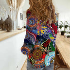 Custom NAIDOC Week 2024 Melbourne Demons Women Casual Shirt Australia Aboriginal Dot Painting