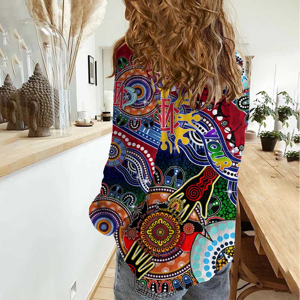 Custom NAIDOC Week 2024 Melbourne Demons Women Casual Shirt Australia Aboriginal Dot Painting