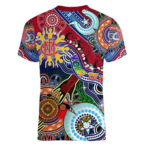 Custom NAIDOC Week 2024 Melbourne Demons Women V-Neck T-Shirt Australia Aboriginal Dot Painting