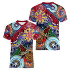 Custom NAIDOC Week 2024 Melbourne Demons Women V-Neck T-Shirt Australia Aboriginal Dot Painting