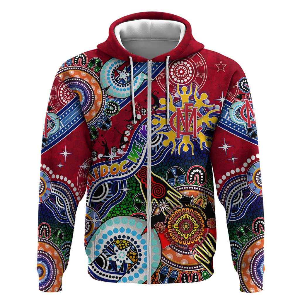 Custom NAIDOC Week 2024 Melbourne Demons Zip Hoodie Australia Aboriginal Dot Painting