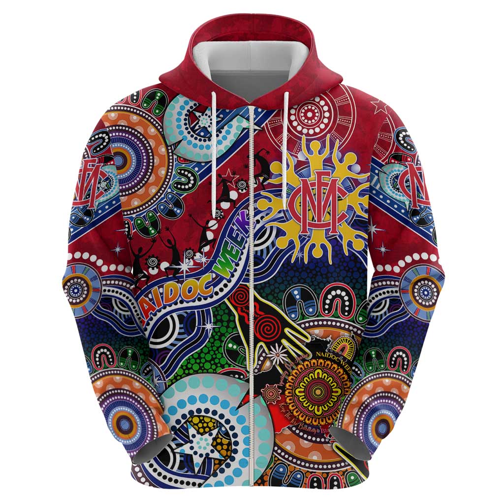 Custom NAIDOC Week 2024 Melbourne Demons Zip Hoodie Australia Aboriginal Dot Painting