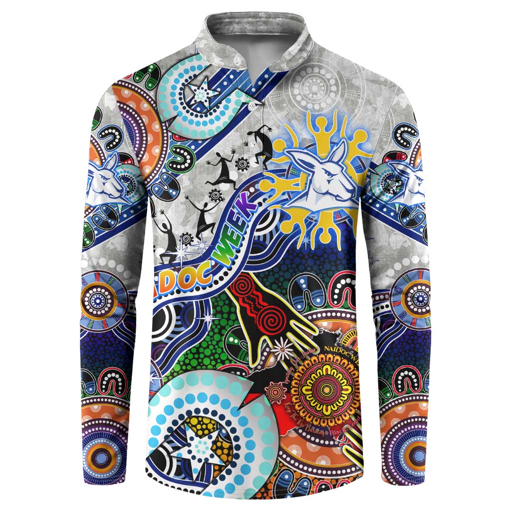 Custom NAIDOC Week 2024 North Melbourne Kangaroos Button Sweatshirt Australia Aboriginal Dot Painting