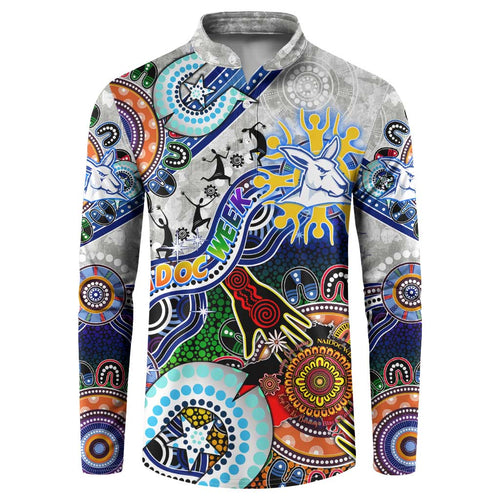 Custom NAIDOC Week 2024 North Melbourne Kangaroos Button Sweatshirt Australia Aboriginal Dot Painting