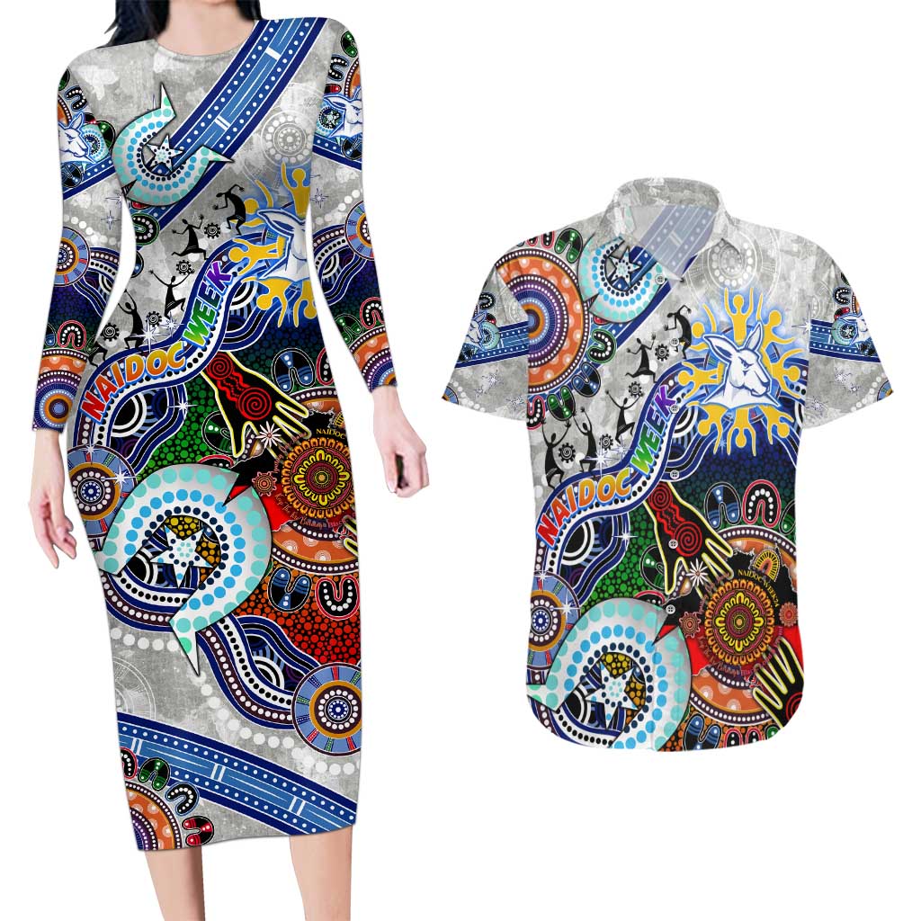 Custom NAIDOC Week 2024 North Melbourne Kangaroos Couples Matching Long Sleeve Bodycon Dress and Hawaiian Shirt Australia Aboriginal Dot Painting