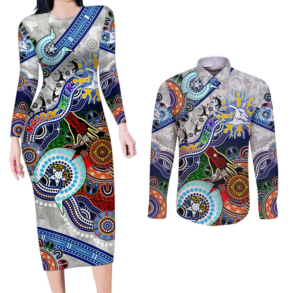 Custom NAIDOC Week 2024 North Melbourne Kangaroos Couples Matching Long Sleeve Bodycon Dress and Long Sleeve Button Shirt Australia Aboriginal Dot Painting