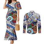 Custom NAIDOC Week 2024 North Melbourne Kangaroos Couples Matching Mermaid Dress and Long Sleeve Button Shirt Australia Aboriginal Dot Painting