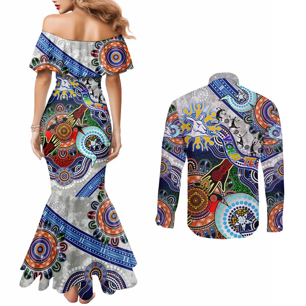 Custom NAIDOC Week 2024 North Melbourne Kangaroos Couples Matching Mermaid Dress and Long Sleeve Button Shirt Australia Aboriginal Dot Painting