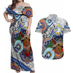 Custom NAIDOC Week 2024 North Melbourne Kangaroos Couples Matching Off Shoulder Maxi Dress and Hawaiian Shirt Australia Aboriginal Dot Painting