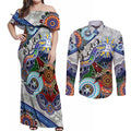 Custom NAIDOC Week 2024 North Melbourne Kangaroos Couples Matching Off Shoulder Maxi Dress and Long Sleeve Button Shirt Australia Aboriginal Dot Painting