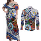Custom NAIDOC Week 2024 North Melbourne Kangaroos Couples Matching Off Shoulder Maxi Dress and Long Sleeve Button Shirt Australia Aboriginal Dot Painting