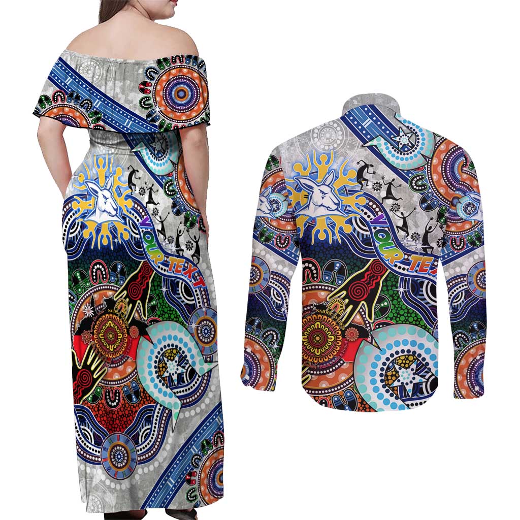 Custom NAIDOC Week 2024 North Melbourne Kangaroos Couples Matching Off Shoulder Maxi Dress and Long Sleeve Button Shirt Australia Aboriginal Dot Painting