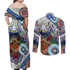 Custom NAIDOC Week 2024 North Melbourne Kangaroos Couples Matching Off Shoulder Maxi Dress and Long Sleeve Button Shirt Australia Aboriginal Dot Painting