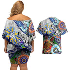 Custom NAIDOC Week 2024 North Melbourne Kangaroos Couples Matching Off Shoulder Short Dress and Hawaiian Shirt Australia Aboriginal Dot Painting